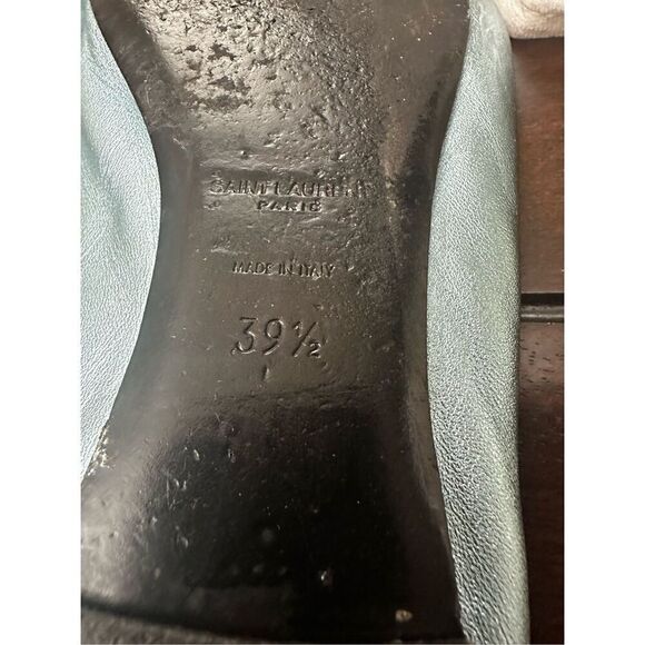 Saint Laurent Metallic Blue Leather Bow Ballet Flats Size 391/2 US 9 - Picture 10 of 13